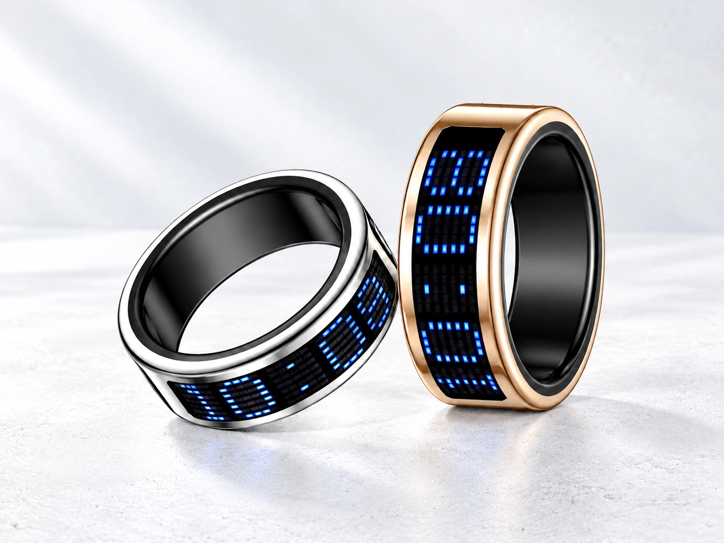 Dot-matrix water drop smart ring materials, finishes, and construction