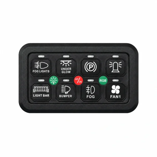 KU-FV-13-002 8-Circuit 12V–24V RGB Switch Panel with Control Box and 80A Circuit Breaker
