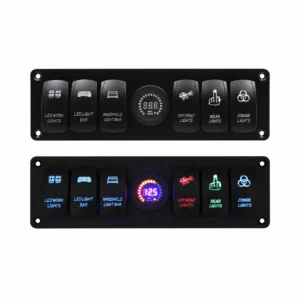 KU-FV-13-003 6-Gang 12V–24V Rocker Switch Panel with Digital Voltmeter