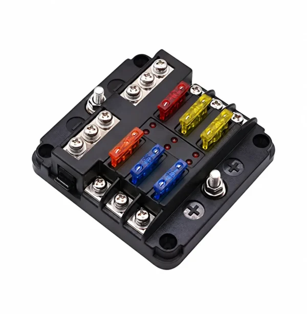 KU-FV-14-001 6-Way Automotive Fuse Block with Negative Bus and LED Indicators