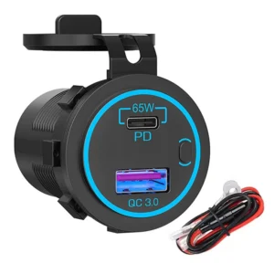 KU-FV-15-001 12V–24V 83W USB-C PD 3.0 and USB-A QC 3.0 Charger Socket with Power Switch