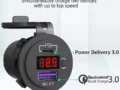 KU-FV-15-002 12V–24V USB-C PD 3.0 and USB-A QC 3.0 Charger Socket with Voltmeter and Power Switch