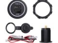 KU-FV-15-003 12–24V USB-C PD and USB-A QC 3.0 Car Charger Socket with Voltmeter and Power Switch