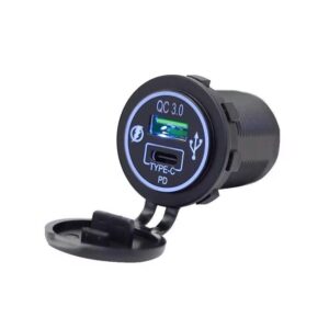KU-FV-15-003 12–24V USB-C PD and USB-A QC 3.0 Car Charger Socket with Voltmeter and Power Switch