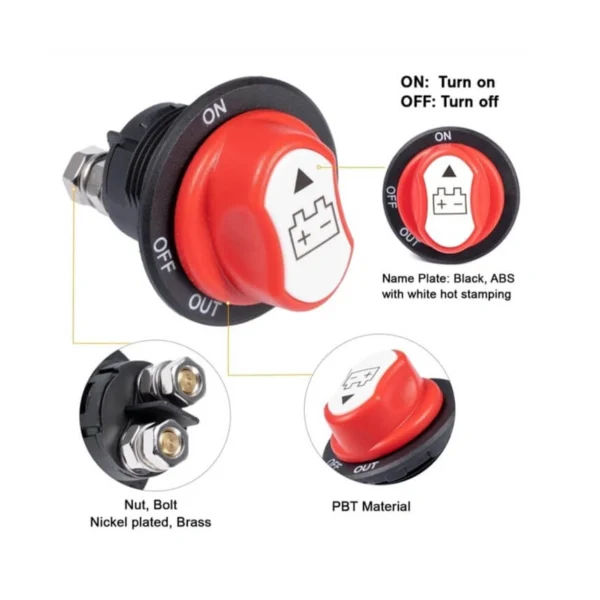 KU-FV-16-001 50A Battery Disconnect Switch for 12–48V Vehicles and Boats
