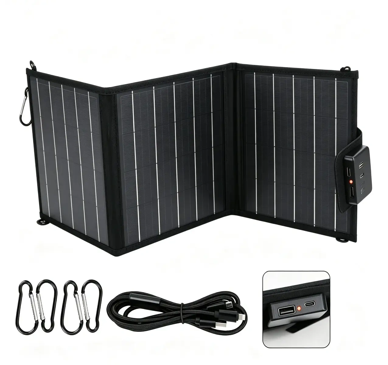 KU-OG-04-003 15W Foldable Monocrystalline Solar Panel Charger with USB-C and USB-A Outputs