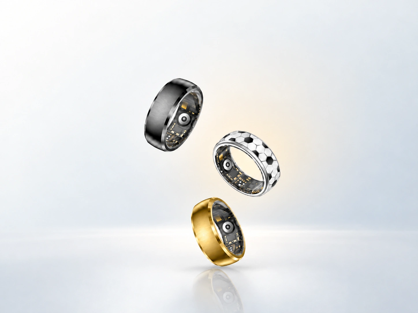 Black, silver and gold fitness smart rings