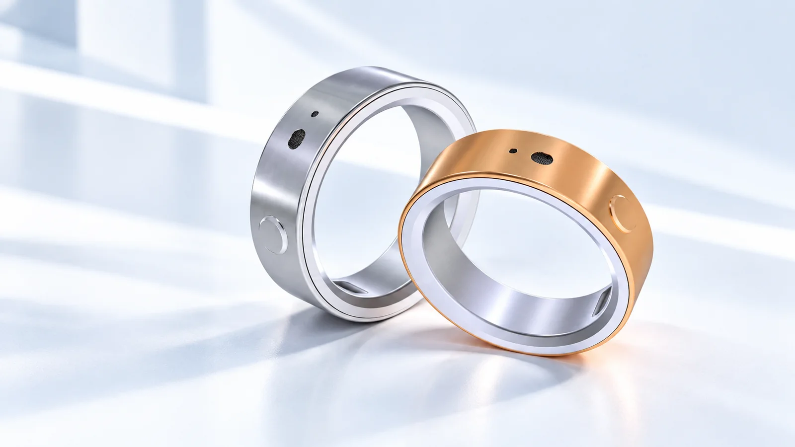 Silver and rose-gold AI recording smart rings